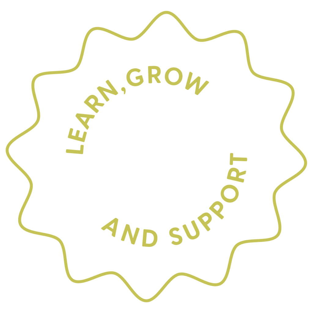 Learn, grow and support brand badge